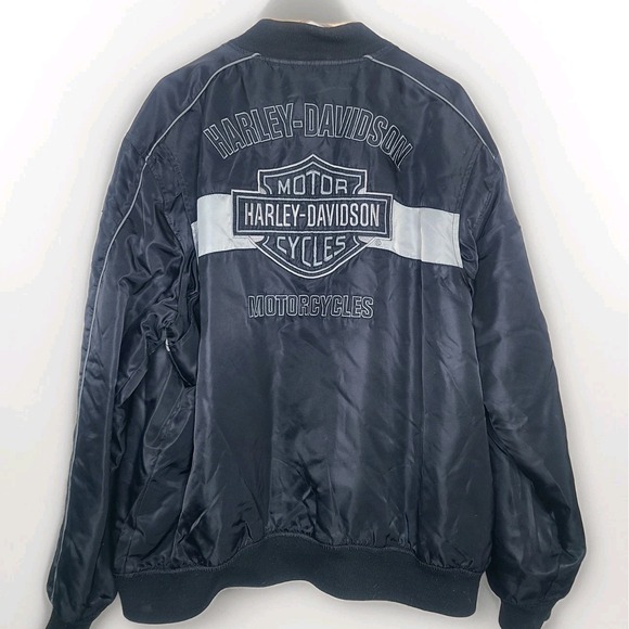 Harley Davidson Bomber Jacket Black Gray Embroidered Nylon Men's Size 2XL - Picture 4 of 5